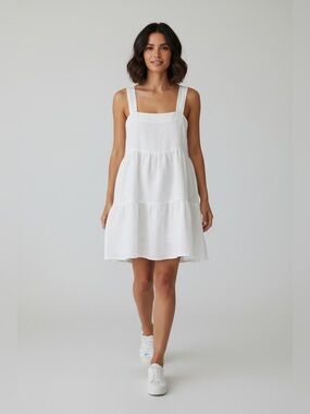 Show Me Your Mumu Mini Dress Womens S White Tiered Babydoll Button @ Back Boho